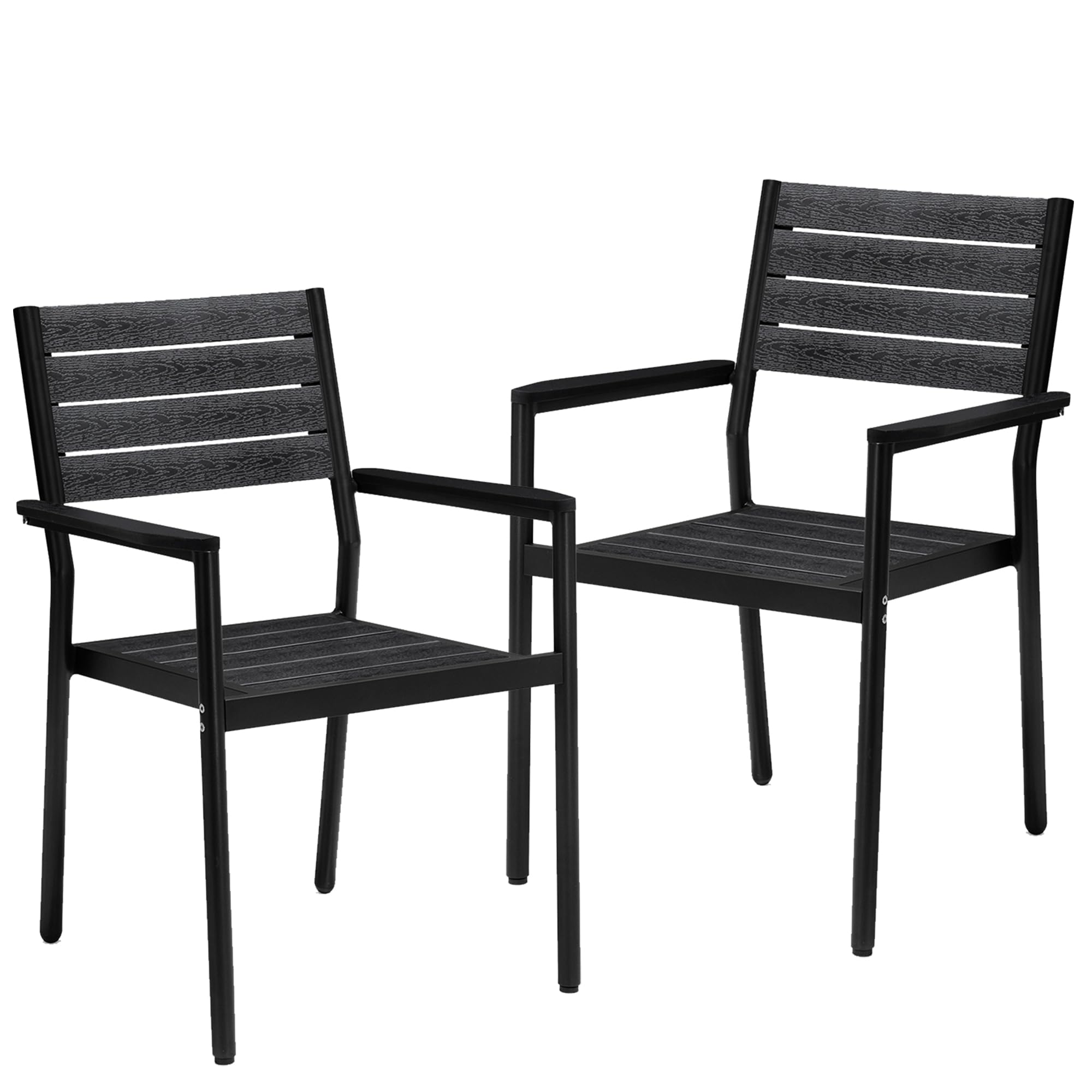 Pellebant Stackable Patio Dining Chairs Eco-Friendly Lightweight Wood Plastic Composite Outdoor Set of 6 Armchairs All-Weather Aluminum Frame for Garden Lawn Deck Porch Yard Black