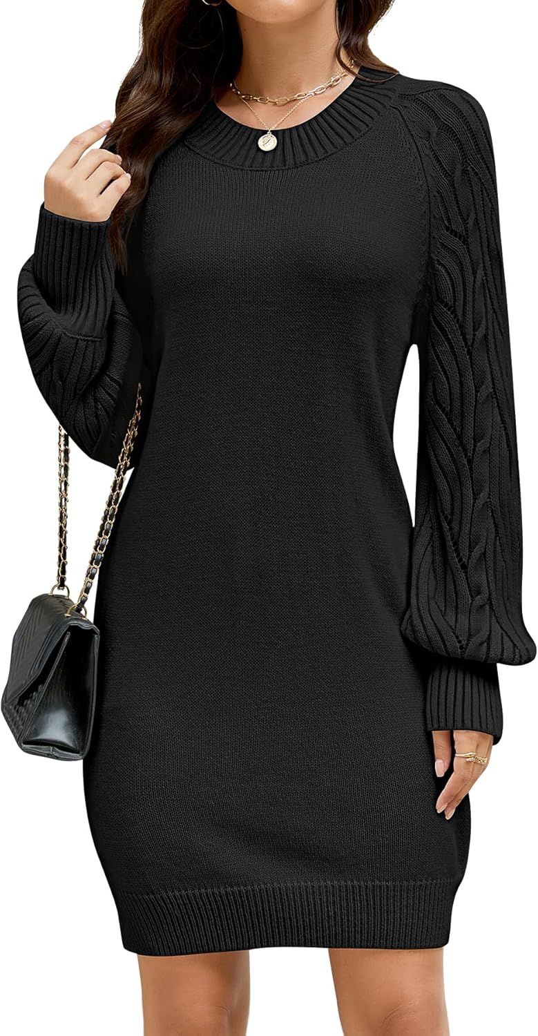 ZLIGXEA Sweater Dress for Women Long Sleeve Crewneck Ribbed Knit Mini Dresses 2025 Fall Casual Pullover Oversized Sweaters
