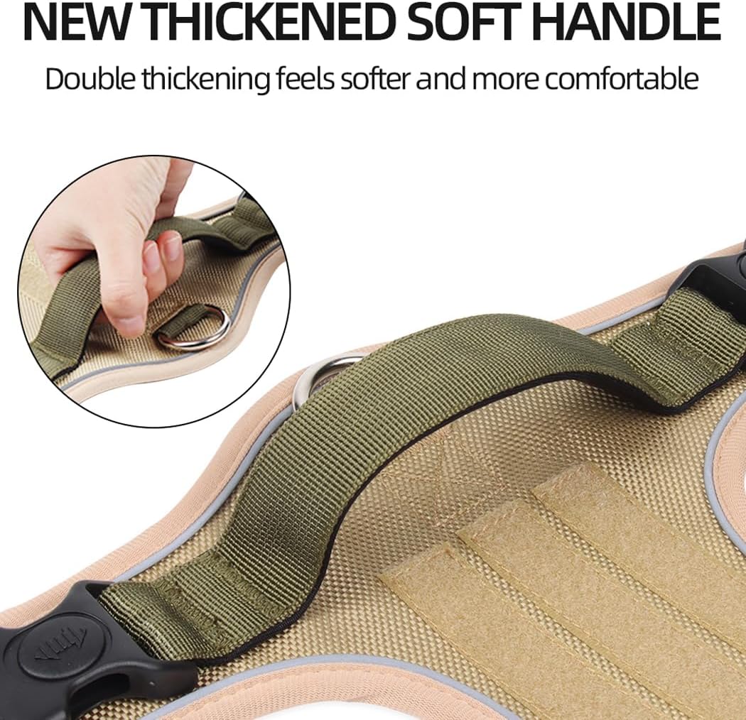 Dog Harness with Handle Tactical,No Pull Adjustable Reflective Military Dogs Vest for Labrador Retriever,Husky, German Shepherd Dog (Khaki, Middle)