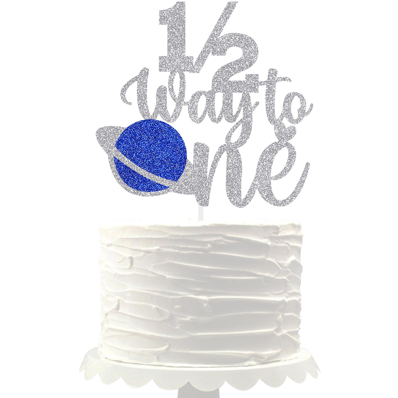 Space 1/2 Way to One Cake Topper half birthday decoration baby boys girls 6 month birthday party supplies