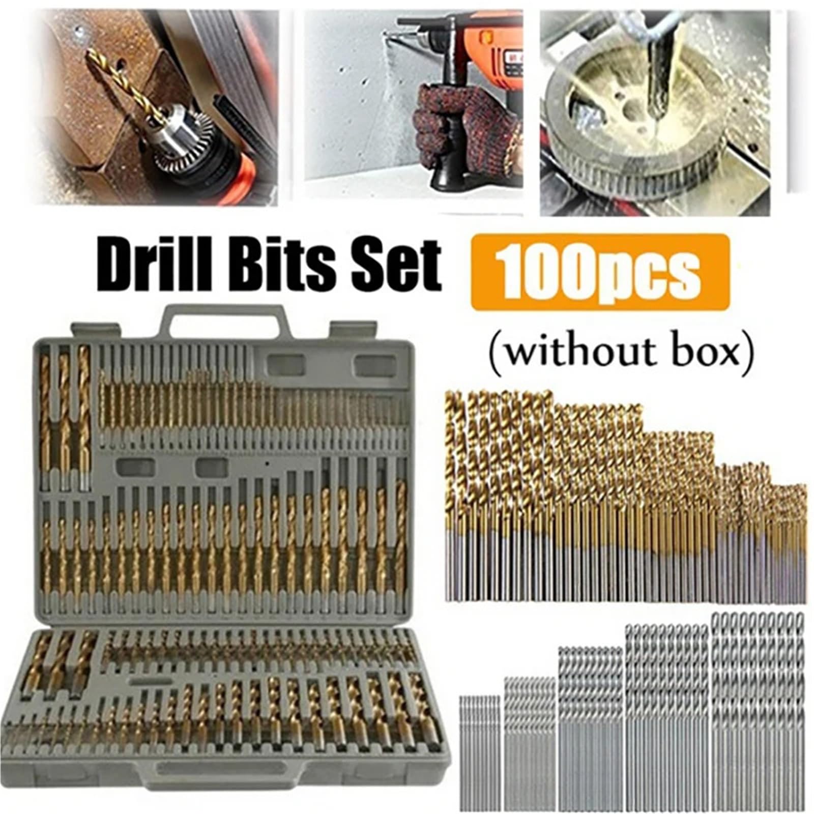 Punte Elicoidali Set di punte for trapano elicoidali da 100/50 pezzi con codolo esagonale strumenti perforazione for utensili elettrici for avvitatore a percussione HSS(100pcs Gold Silver)