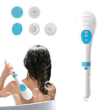Amazon Com Xinli Usb Silicone Body Scrubber Charge Electric Long Handle Rotating Bath Exfoliating Body Brushes Waterproof Facial Face Shower Brush Devices With 5 Brush Heads Deep Cleansing Pink Beauty