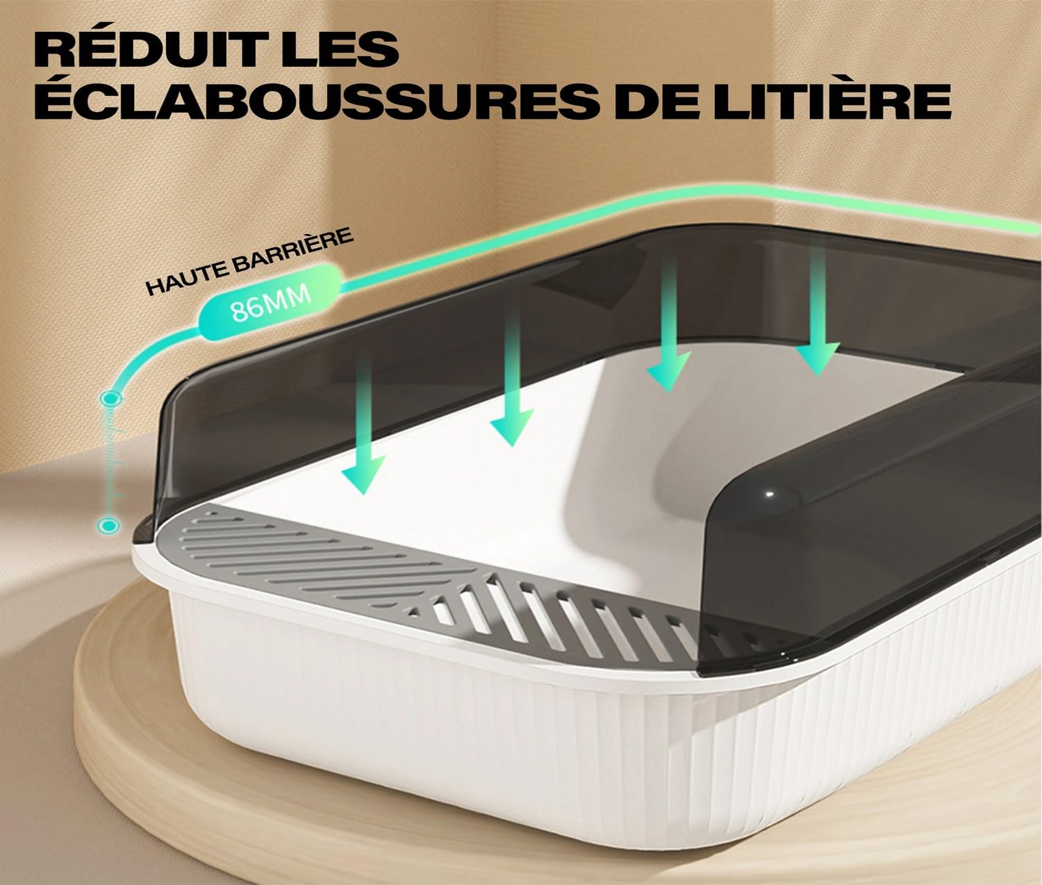 Bac à Litière pour Chat XXL Esthétique 51x35x19 cm I Semi Ouverte - Anti-éclaboussure I Pelle de Nettoyage Inclus (Noir Sidéral)