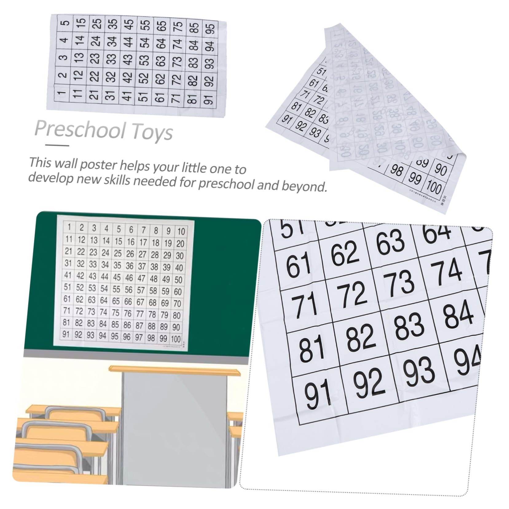 Hemobllo Poster Educativo Numeri da 1 a 100 in Plastica Leggera, Tabella Murale Numeri per Ragazzo Ragazza, Strumento Didattico per Scuola Materna e Apprendimento Precoce