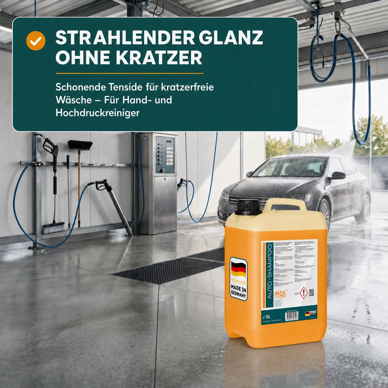 INOX Nano Line Autoshampoo Konzentrat 4x5L, hochdruckreinigergeeignet | Sanfte, schonende Reinigung für PKW, LKW, Wohnmobil und Motorrad. Ideal geeignet für den Einsatz im Hochdruckreiniger