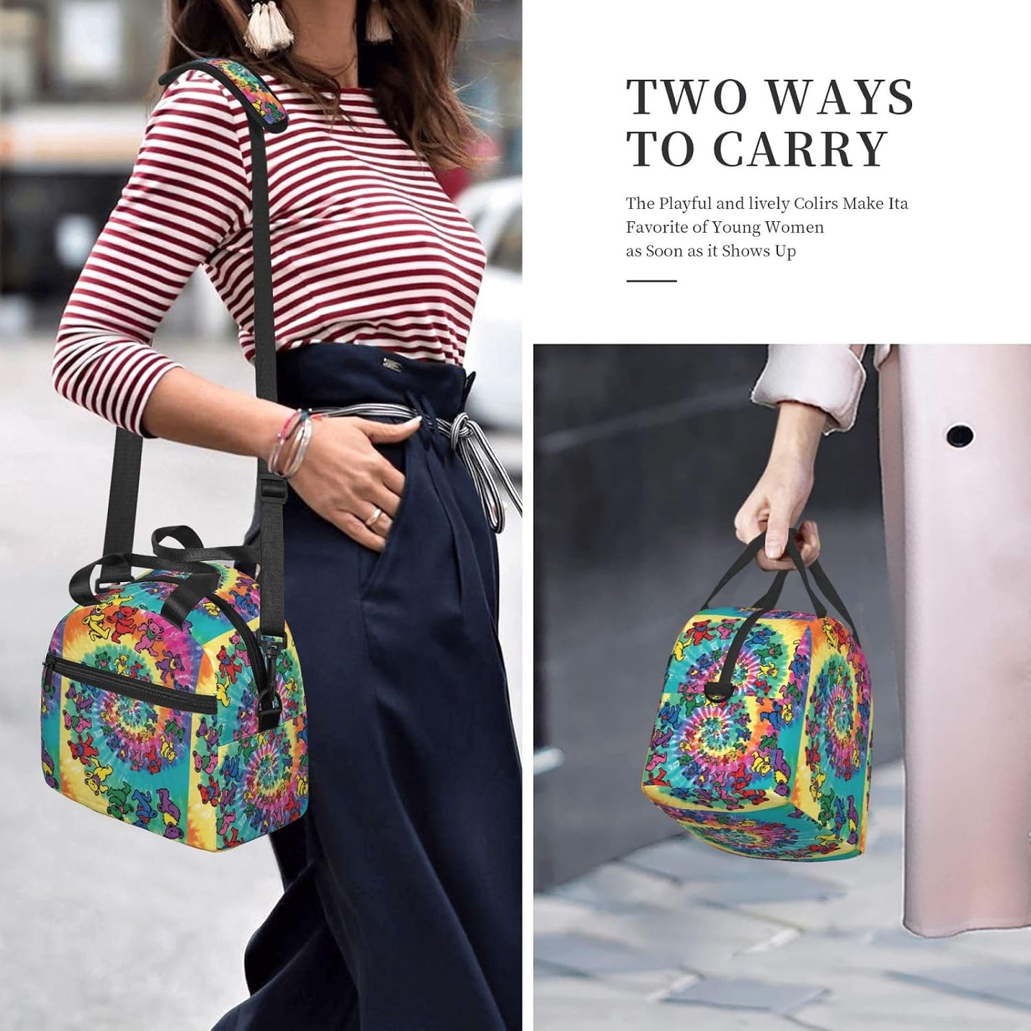 Dancing Thanksgiving Bear Print Crossbody Insulated Lunch Bags For Women Men Cooler Bag Lightweight Waterproof Lunch Box