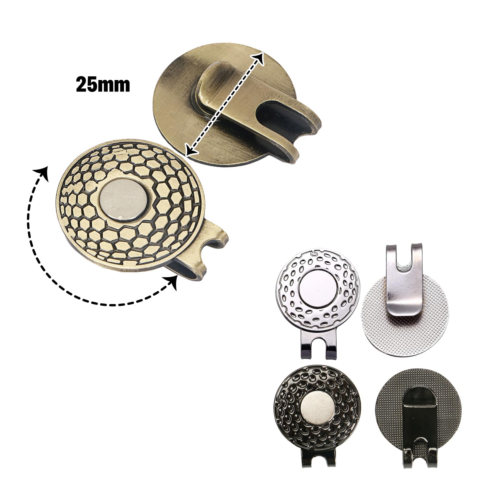 Clip magnétique de marqueur de Balle de Golf,3 pièces, Clip pour Chapeau de Golf, Aide à l'entraînement, Accessoires en Alliage de Zinc, Argent, Bronze, Noir