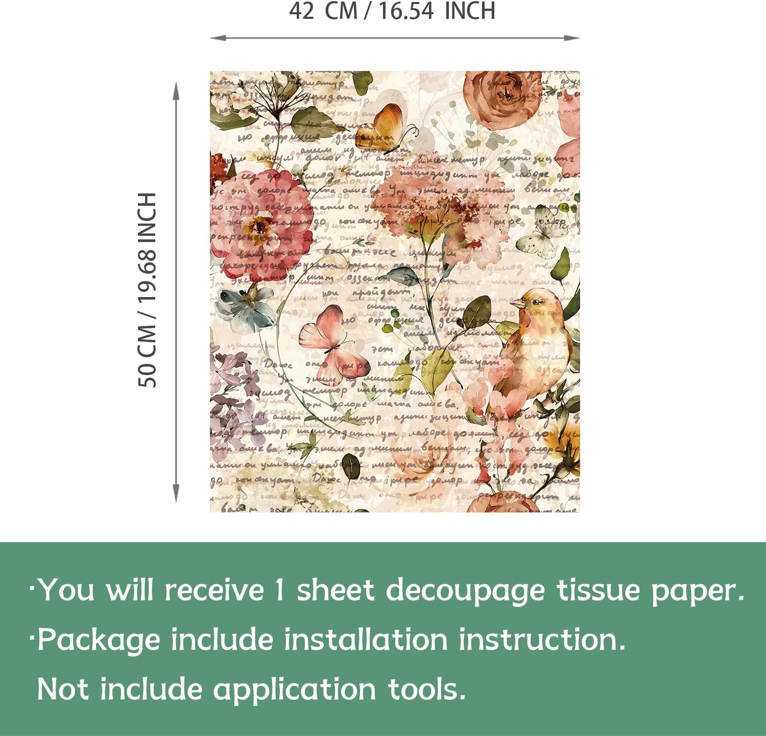 Flortlias Large Decoupage Paper for Furniture, Floral Printed Tissue Paper for Furniture, DIY Crafts Rice Papers, Vintgae Watercolor Rose，Letter 16.54" x19.69"