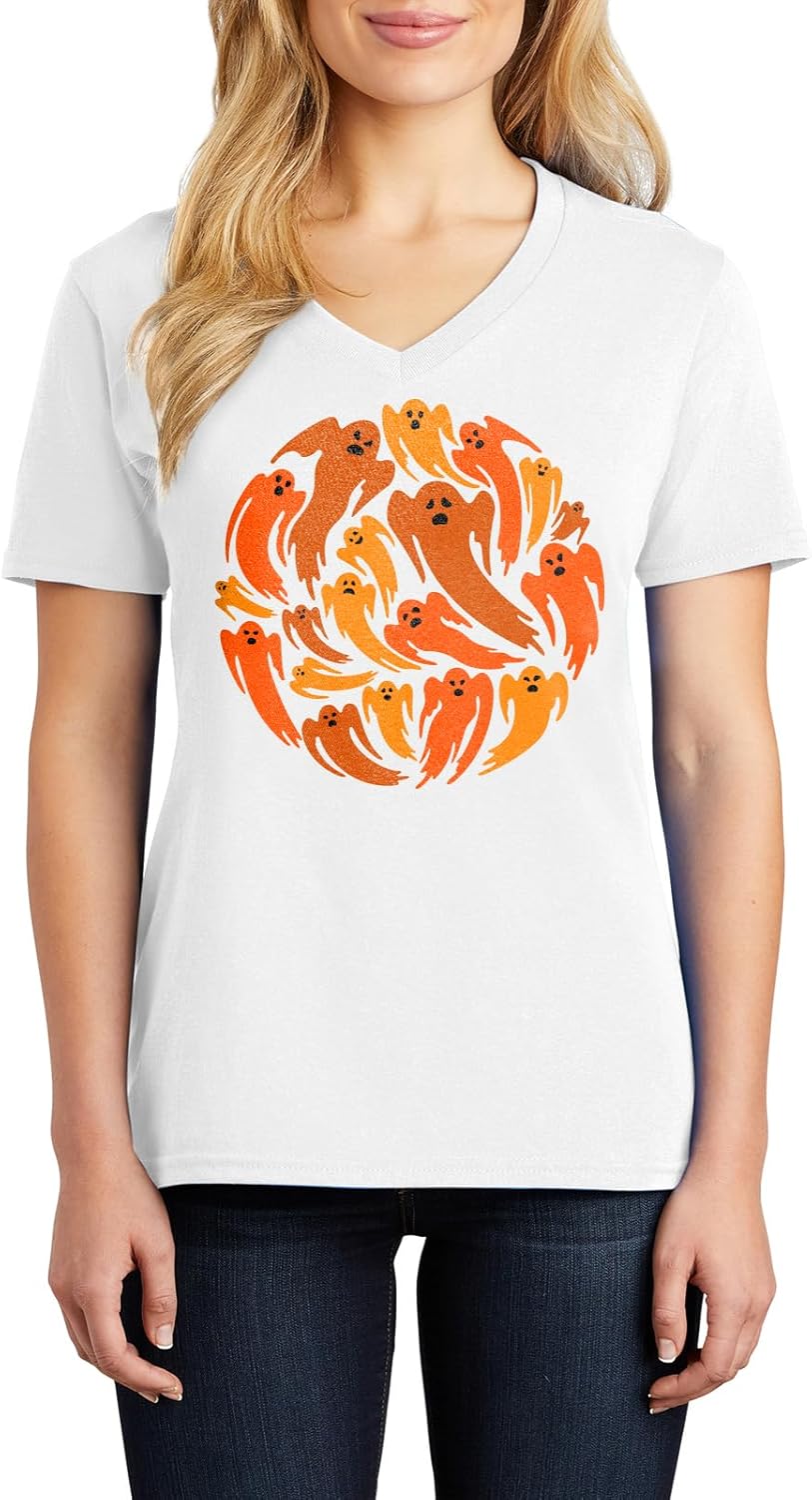 e4Hats.com Swarm of Ghost Ladies Big Size Core Cotton V Neck T