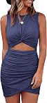 BTFBM Dresses Women Sleeveless Crew Neck Bodycon Cutout Mini Dress | Twist Knot Front, Hollow Out Wrap Design, Tank Top, Stretchy Fabric, Slim Fit, Resort Wear 2026, Womens Summer Dresses