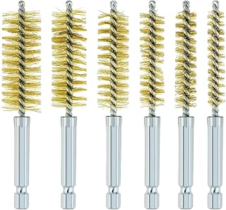 6 Pcs Brass Bore Brush with 1/4" Hex Shank Twisted Wire Bore Brushes with Different Sizes, Bristles Wire Brush Bore Cleaning Brush Set for Bearing, Rust, Cleaning Tubes (8, 10, 12, 15, 17, 19mm)