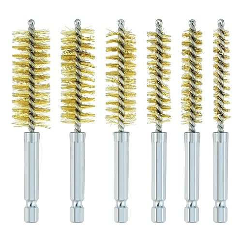 6 cepillos de latón con vástago hexagonal de 14 de pulgada, cepillos de alambre trenzado con diferentes tamaños, cepillo de alambre de cerdas para