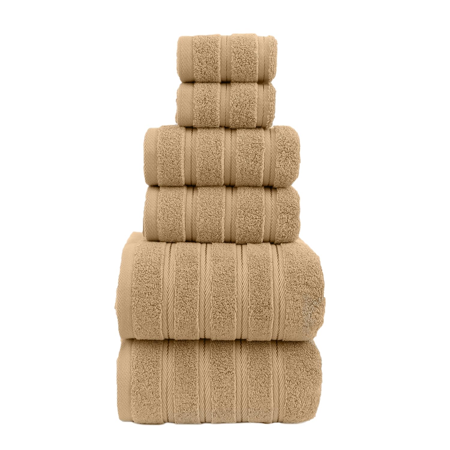 ZISH Luxury Turkish Cotton Bath Towel Set – 6-Piece Quick-Dry, Soft & Absorbent Towels in Assorted Colors (Beige)