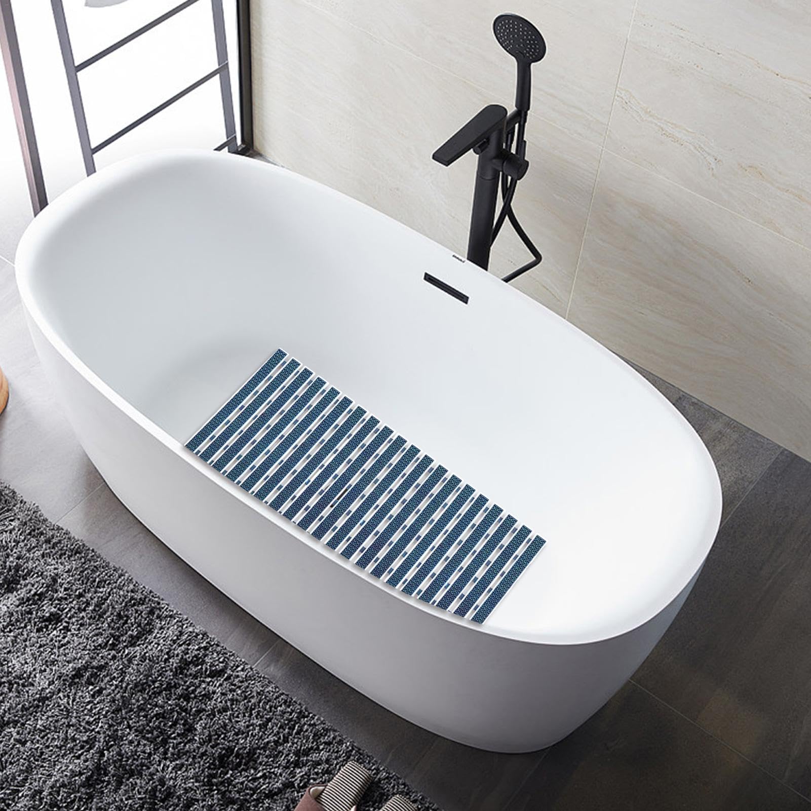 Tapis de salle de bain rayé | Tapis de sol antidérapant | Excellent tapis | de drainage avec ventouse, tapis en caoutchouc à rayures en forme de Y pour baignoire et salle de bain