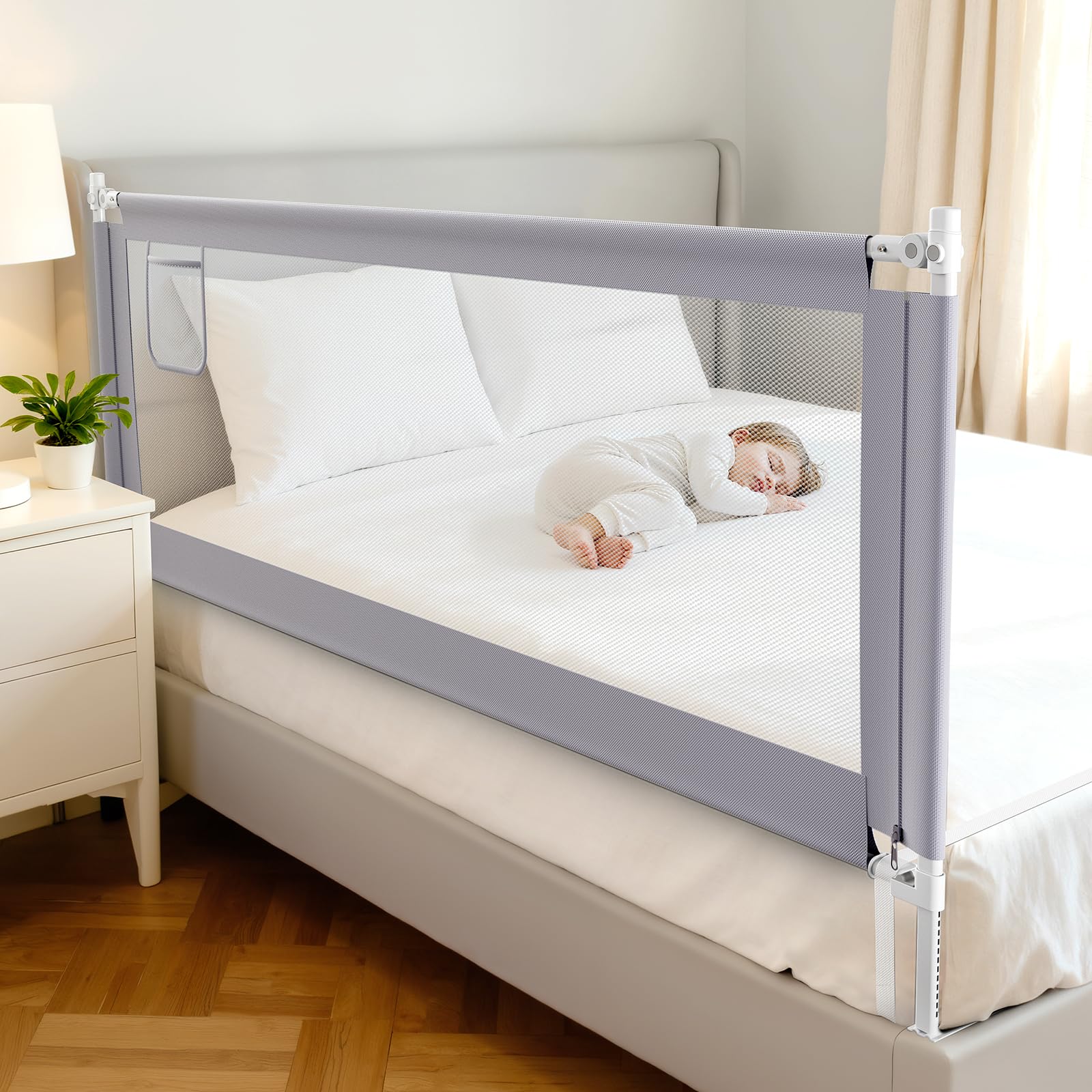 Bettgitter Rausfallschutz Bett 180cm - Rausfallschutz Boxspringbett Höhenverstellbar in 30 Stufen - Bettschutzgitter inkl 2 gratis Befestigungsbänder(1 Stück)