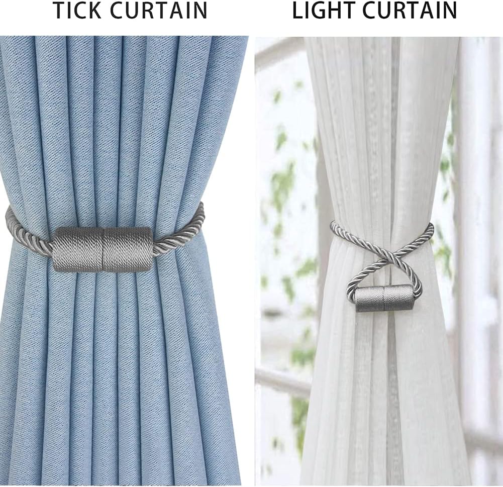 2 Pack Strong Magnetic Curtain Tiebacks Outdoor Decorative Tie Backs Modern Rope Tiebacks Modern Handmade Tie Backs Decorative Curtain Holdbacks for raperies-Grey image 3