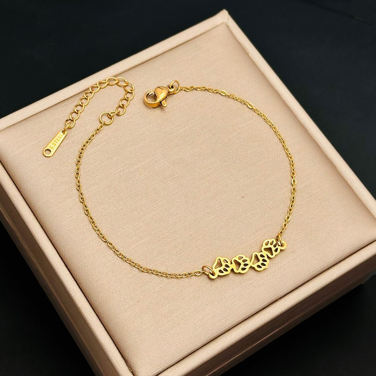 Cute Pawprint Anklet for Women Pet Cat Dog Paw Summer Beach Charm Adjustable Foot Anklet Bracelet Waterproof Gold Plated Stainless Steel Link Infinity Birthday Vacation Jewelry Gift for Mom Girlfriend - Image 6