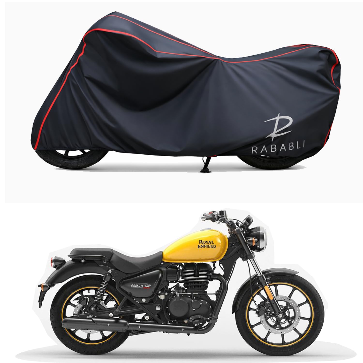 Waterproof Bike Body Cover Compatible for | Royal Enfie Super Meteor 650 STD | Taffeta Fabric, Red Piping Design, Bottom Elastic Fit | Dustproof, Sun UV & Rain Protection for All Bikes-image-27