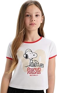 ديفاكتو تيشرت كاجوال محبوك باكمام قصيرة ورقبة دائرية ضيقة واكمام قصيرة للبنات، E0869A8