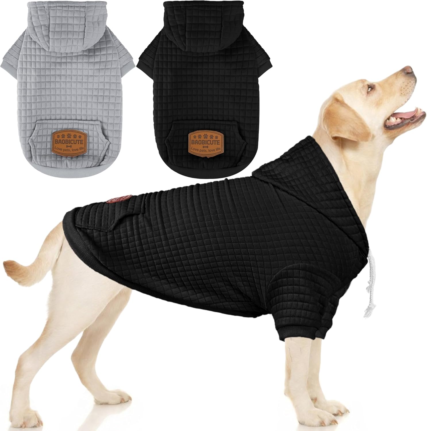 2 Pack Dog Hoodie Sweaters for Small Medium Dogs Warm Dog Clothes for Large Dogs Soft Waffle-Like Laminated Sweatshirt Bulldog (Black+Grey, 3XL (Back: 29.5",Chest: 36.5", Neck: 27"))