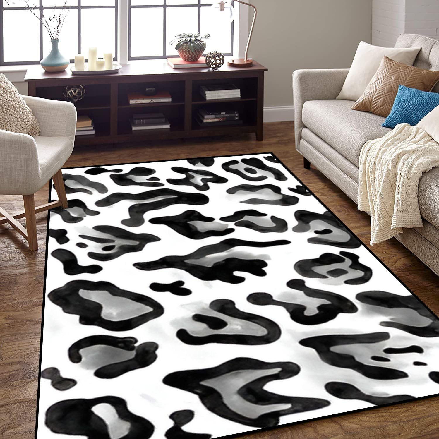 Tapis léopard antidérapant et lavable en flanelle douce pour salon et chambre