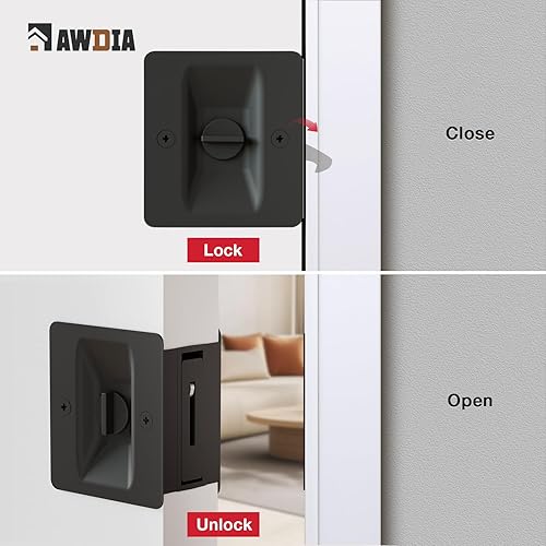 Miniatura 3 de Cerradura de puerta de bolsillo negro mate, paquete de 2 manijas de puerta de bolsillo de privacidad, manijas de bolsillo para puerta corrediza con