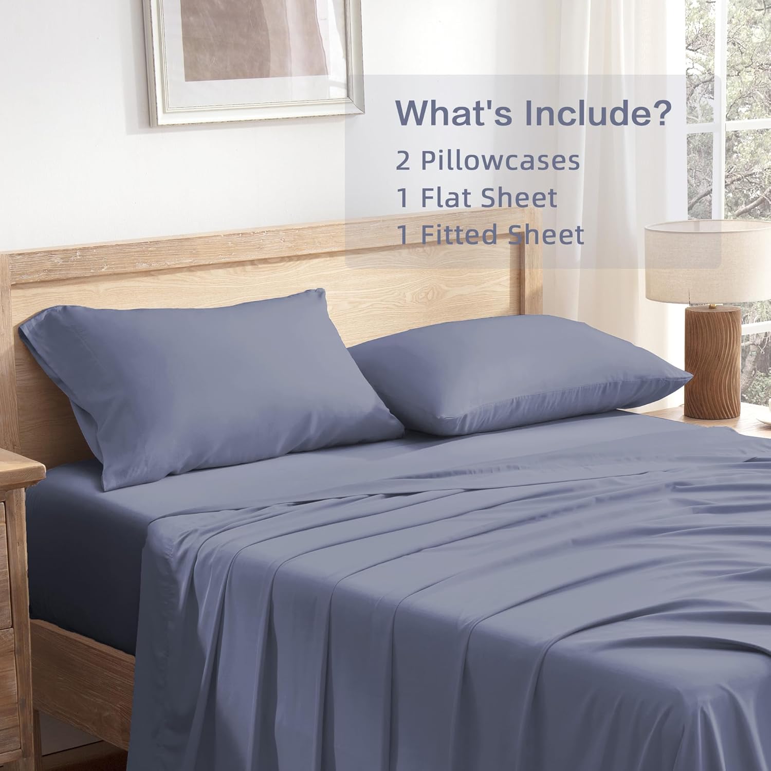 Andency Dark Blue Grey King Size Sheets Set, 100% Viscose Derived from Bamboo, Cooling King Sheets, Deep Pocket Up to 16", Silky Soft Bed Sheets, Hotel Luxury Breathable Bedding Sheets & Pillowcases… - Image 8