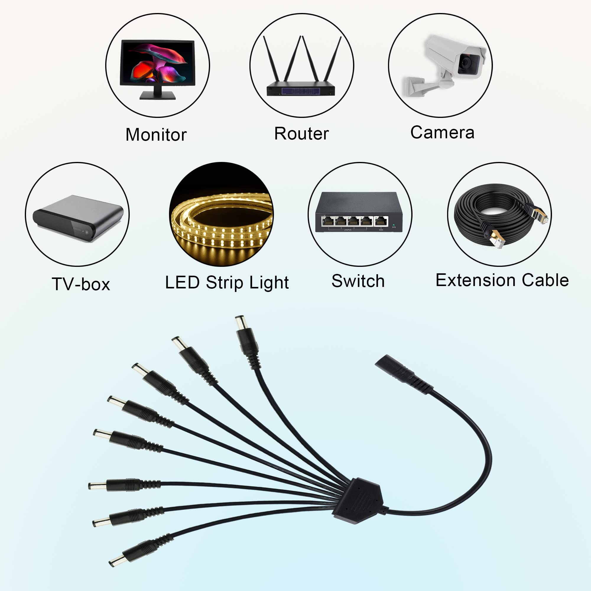 Acquista Striscia LED CCTV Da 12 V CC 1 Femmina A 2 3 4 5 6 Cavo - Foto 9