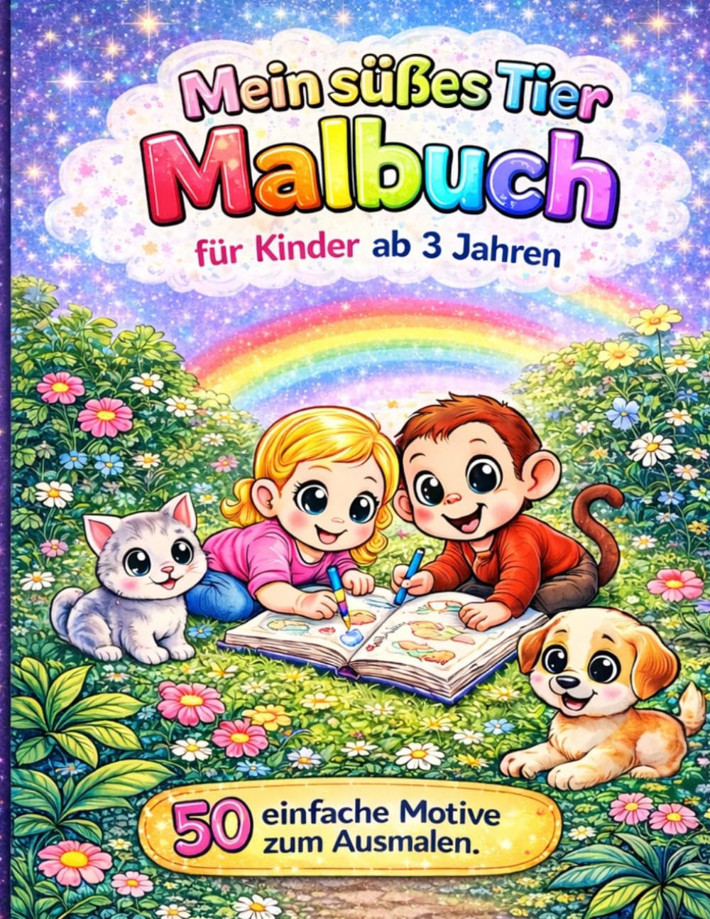 Mein Süßes Tier Malbuch für Kinder ab 3 Jahren – 49 einfache Motive zum Ausmalen: Große Bilder, einfache Linien, perfektes Malbuch für Jungen & Mädchen