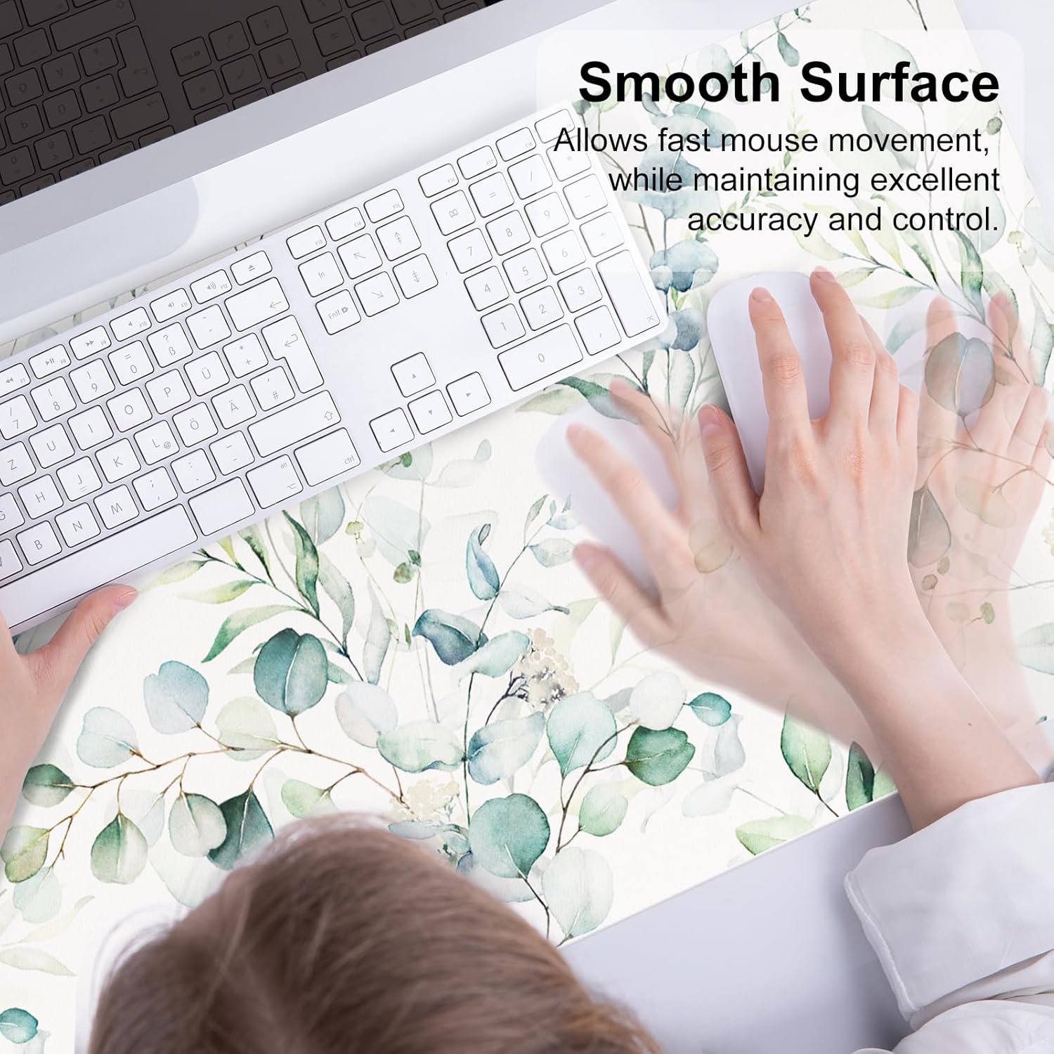 QIYI Large Mouse Pad, Cute Green Leaves Desk Mat for Desktop, Women Girls Office Décor Desk Accessories, PU Leather Waterproof Gaming Mousepad, Eucalyptus Leaf Desk Pad Computer Mat, 31.5" x 15.7" - Image 5