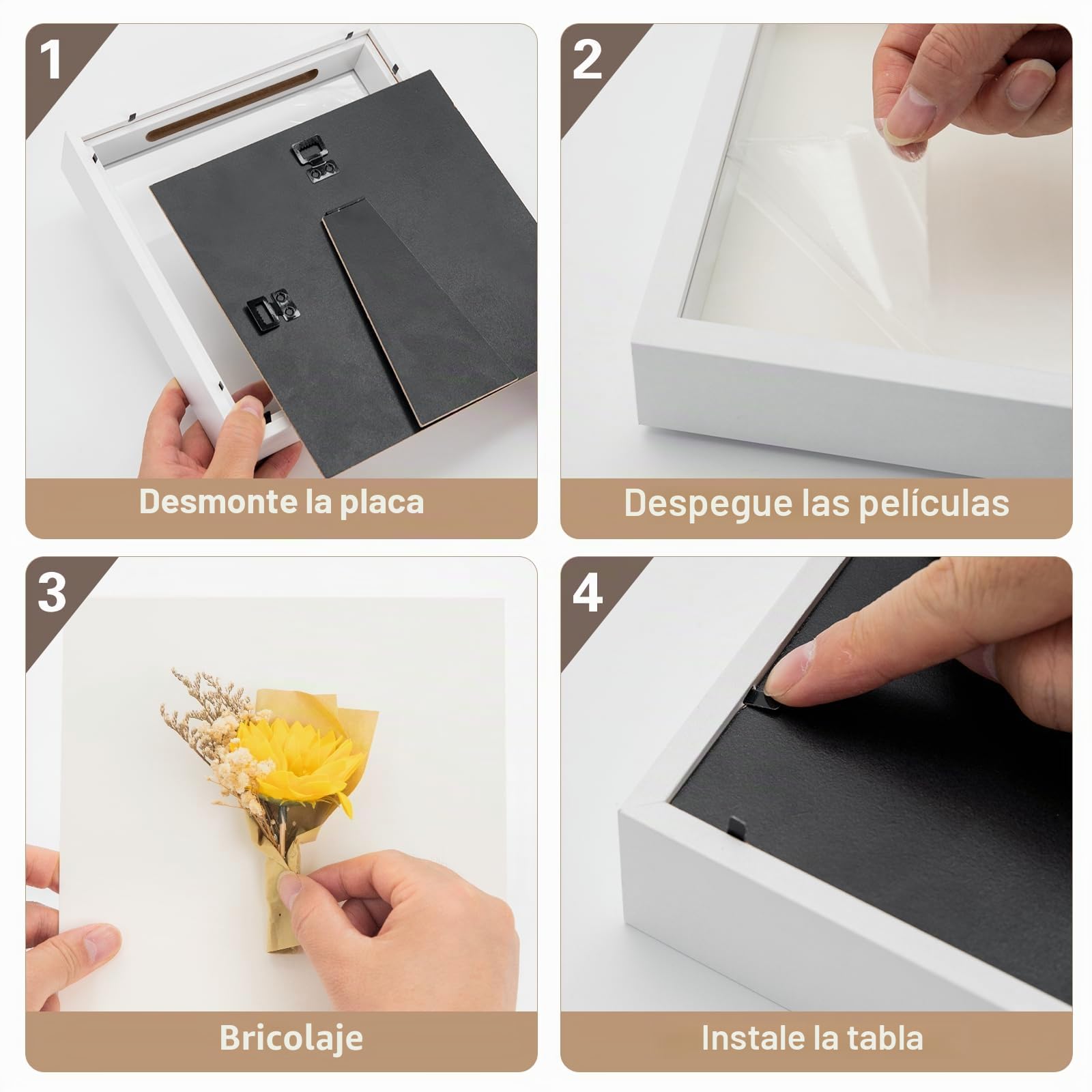 WISYOK Marco de fotos 3D para rellenar 22x22cm, marco de objetos 3D de 3cm de profundidad, marco profundo para pared y escritorio, caja de sombra para fotos, objetos, ramo de novia, obras de arte DIY