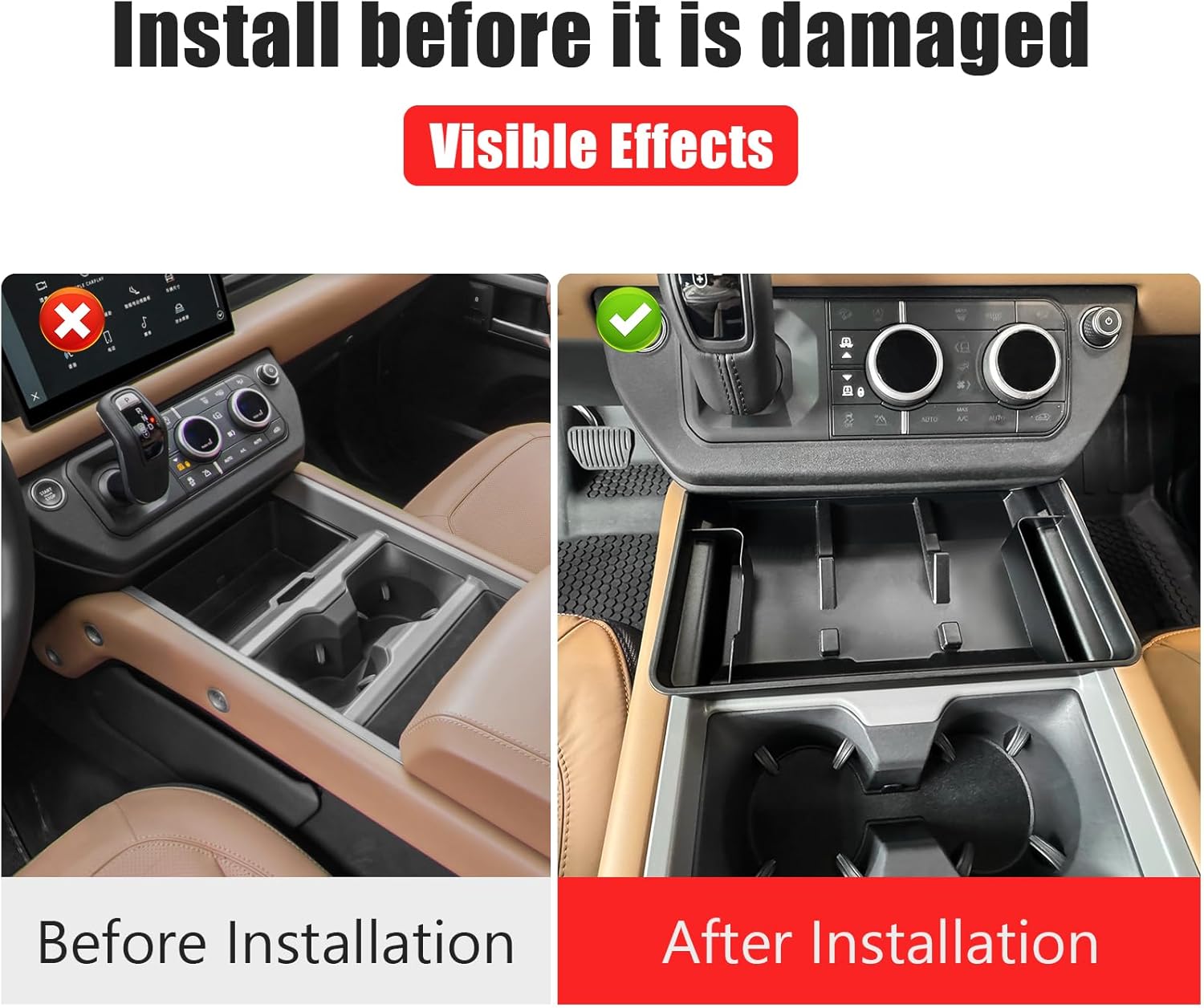 Console Storage Box for 2025-2026 Land Rover Defender 90 110 130 Upper Storage Compartment for Lower Center Console Organizer Tray Interior Trim Modification Accessories (Upper Storage Box)