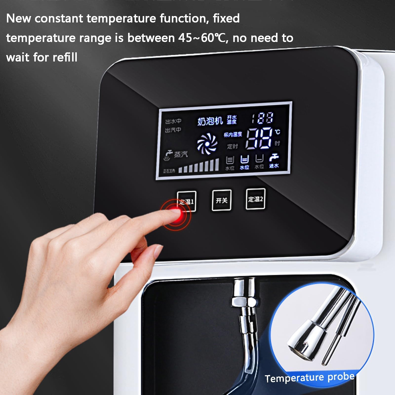 Machine à mousser Le Lait électrique Commerciale, mousseur à Lait Vapeur Automatique, chaudière en Acier Inoxydable de 8 L, avec Affichage LED et sonde de températ,