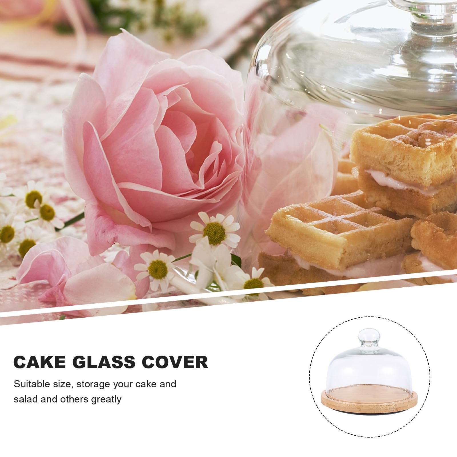 Cúpula Giratoria para Pastel con Bandeja de Madera y Vidrio Khaki, Expositor Práctico para Postres y Aperitivos con Asa Redondeada y Tapa Transparente