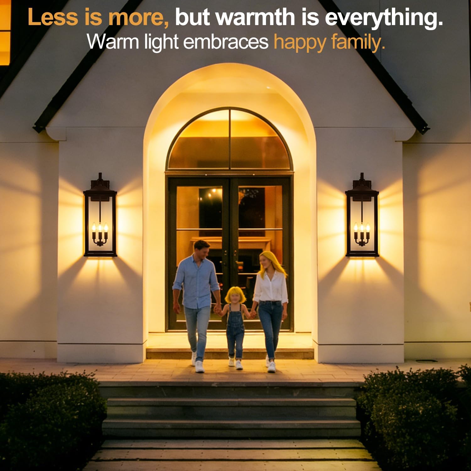 24" Outdoor Wall Light Fixtures,Candelabra 3-Light Exterior IP65 Waterproof Sconce with E12 Sockets Clear Glass Modern Matte Black Wall Mounted Porch Lights for Front Door and House Garage.