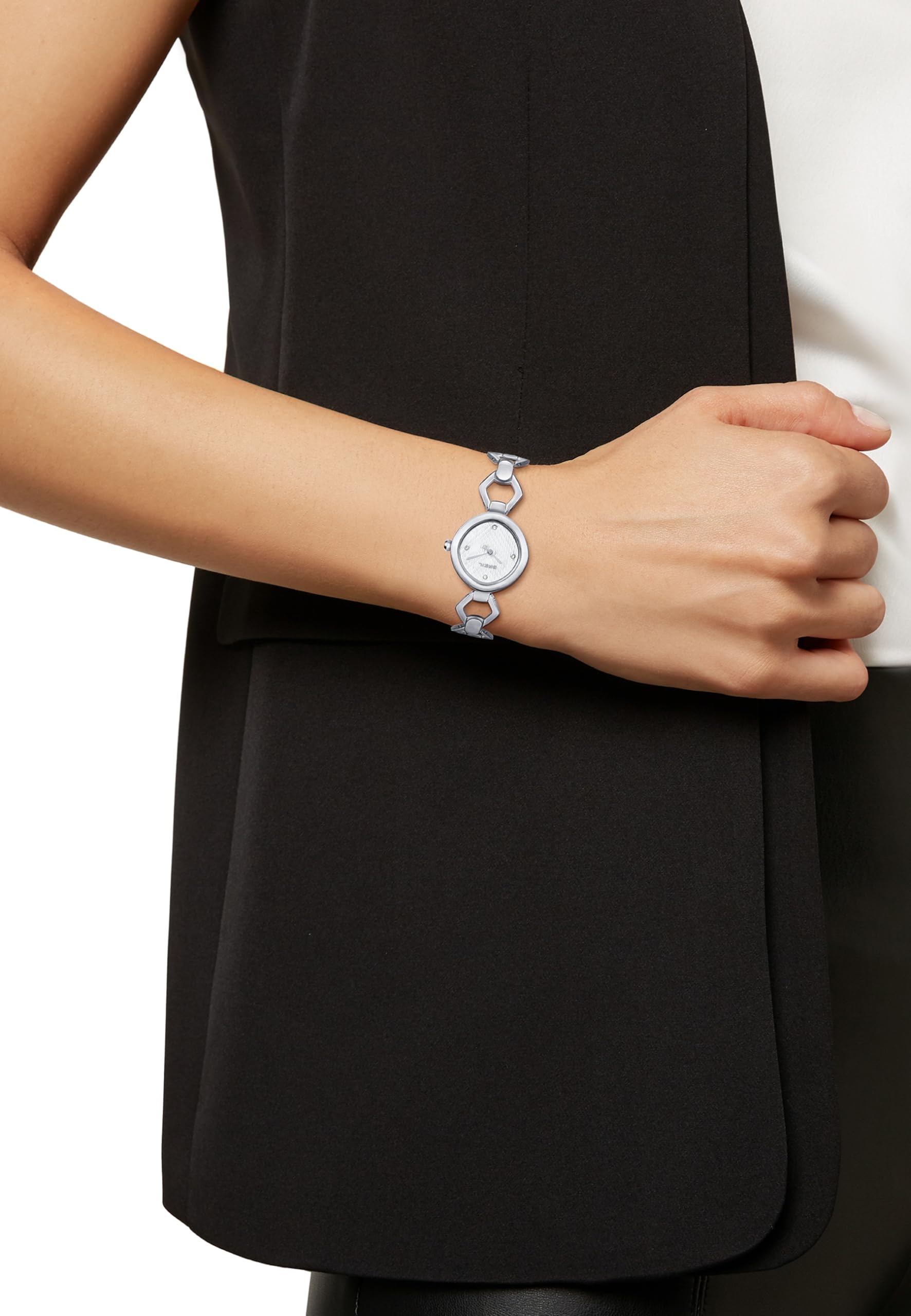Breil, Collezione Flake, Orologio Donna con Maglie Romboidali in Acciaio, Quadrante Bianco con Lucenti Cristalli, Pratica Chiusura a Gioielleria Regolabile 13.5-19 cm, Idee Regalo Donna, Silver-Bianco