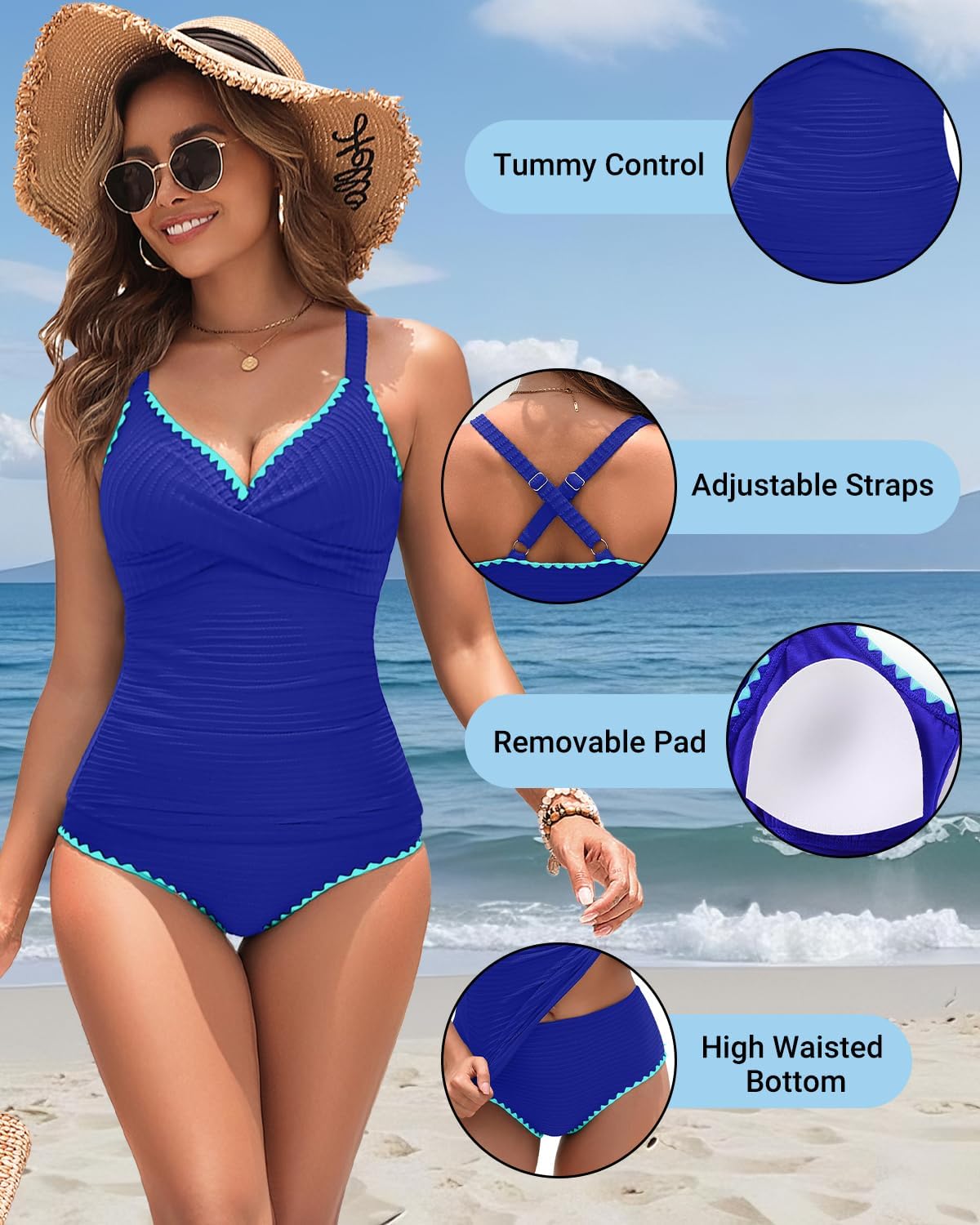 Daci Women's Tankini Swimsuits - Tummy Control Bathing Suits Two Piece Ribbed Twist 2025 Swimwear with High Waisted Bottom