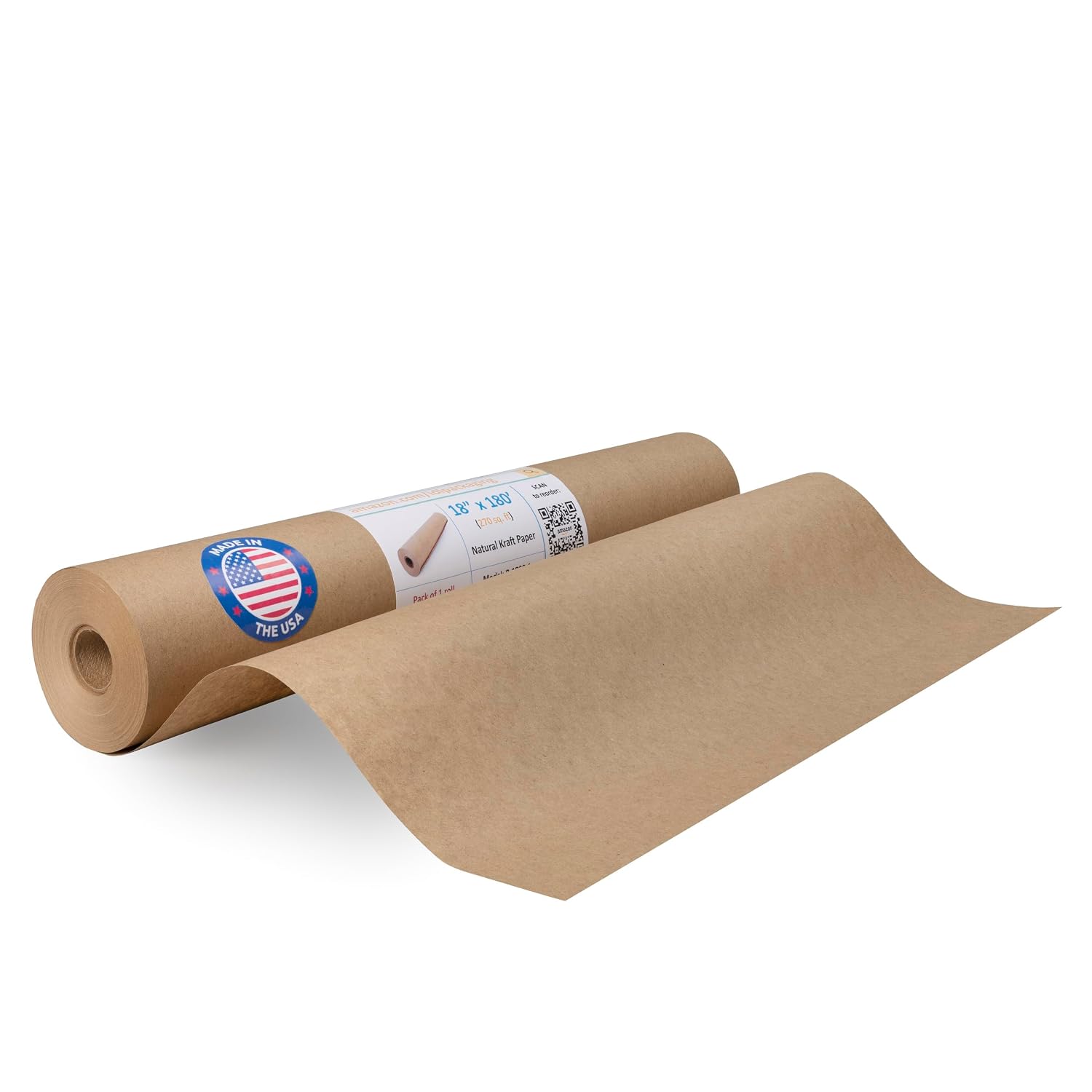 Brown Kraft Paper Roll 18" x 2160" (180 feet) - USA-Made Brown Wrapping Paper for Packing, Moving, Shipping & Crafts/Arts - 100% Recycled Natural Craft Wrap Material by IDL Packaging