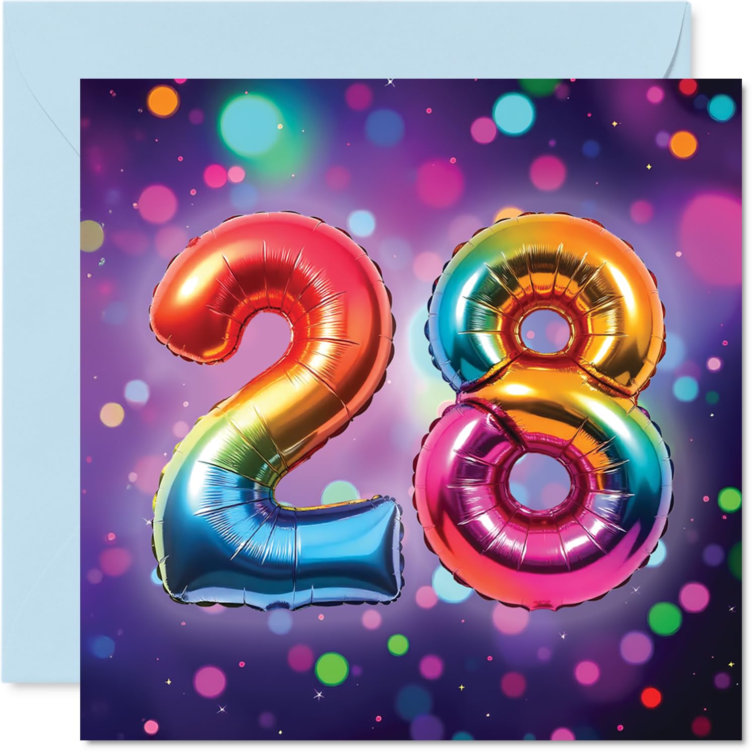 28th Birthday Cards for Women and Men, Rainbow Foil Balloon