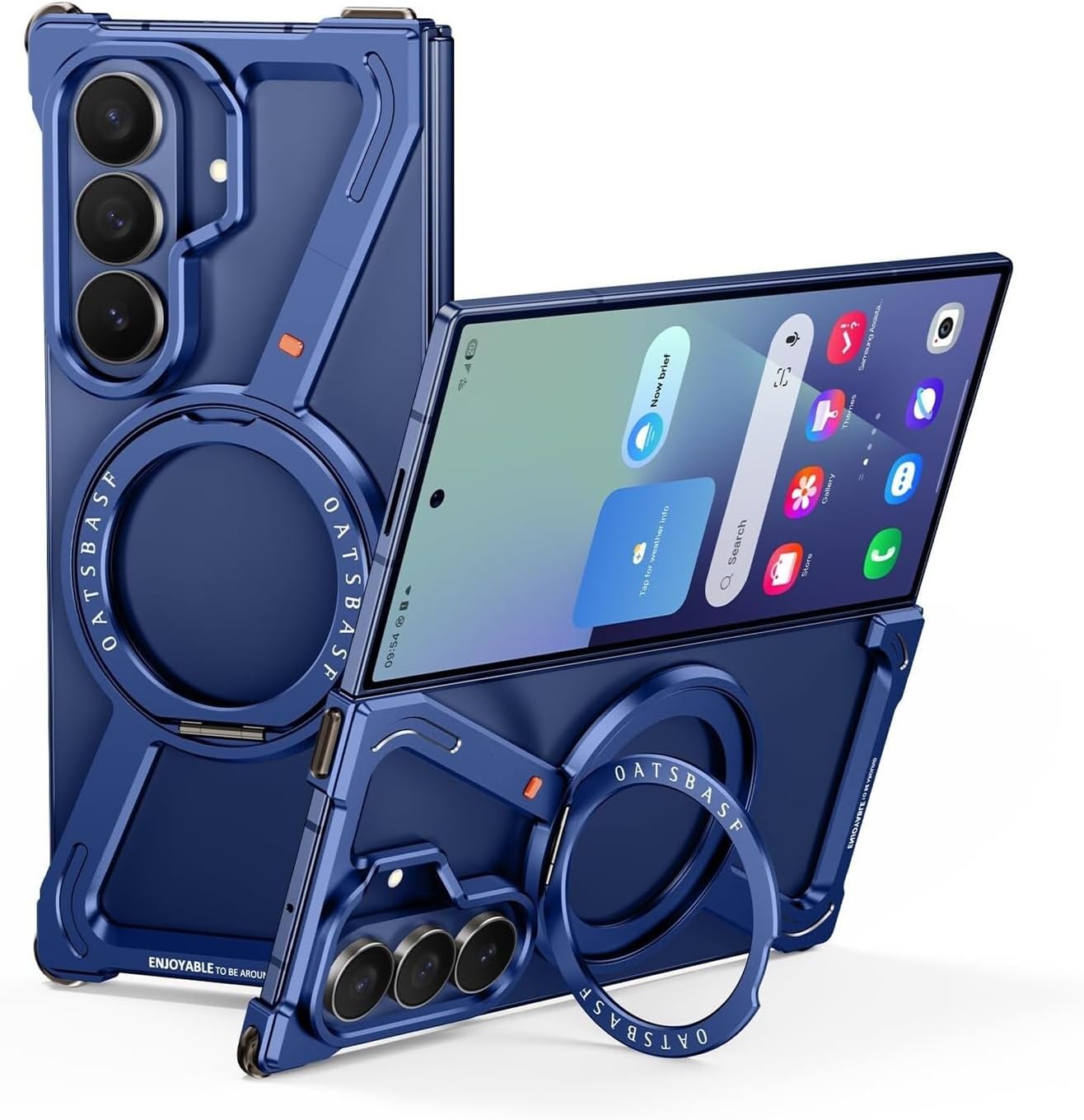 Case for Samsung Galaxy Z Fold 7, Frameless Aluminum Z-Design with 360° Rotatable Stand, Shockproof Corners, Compatible with MagSafe, Slim Minimalist Protective Cover(Blue)