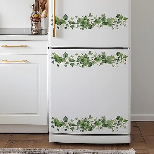 Miniatura 2 de 4 calcomanías de pared de vid de hojas verdes, sacinora Green Natural Plants DIY calcomanías de pared de vinilo extraíble para sala de estar,