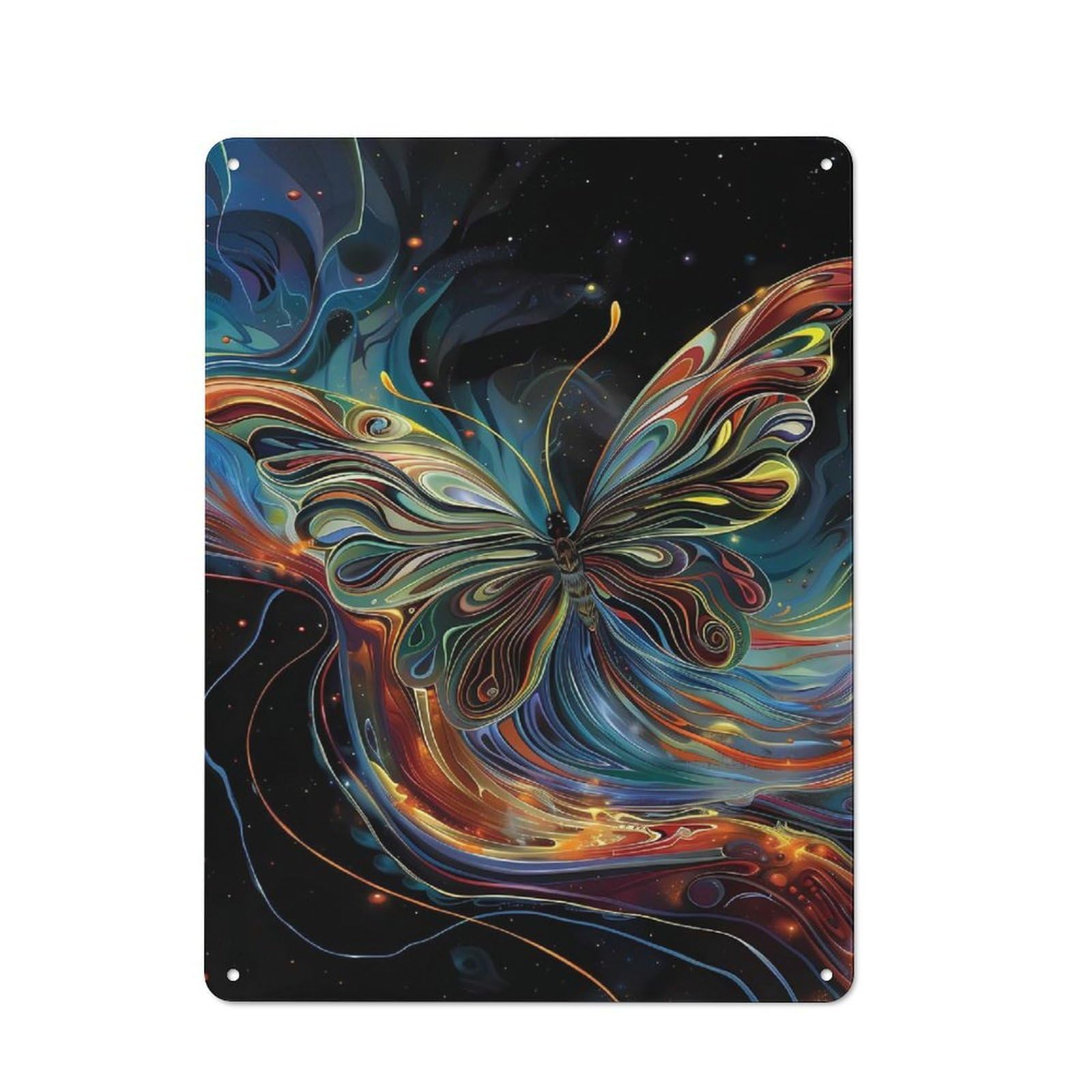 Junmoney Style-21 Tin Wall Plaque 40X30cm With Cosmic Fire Butterfly For Workshop Wall, With Clear Retro Wall Decor Character