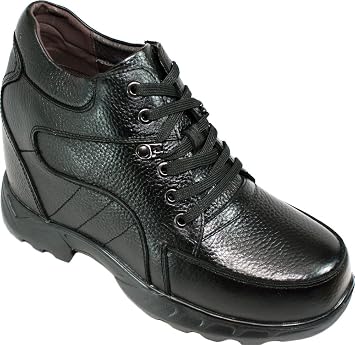 Calden Mens Invisible Height Increasing Elevator Shoes - Black Pebble Grain Leather Lace-up Boots - K107216 - Size 11 DM US - 5.2 Inches Taller