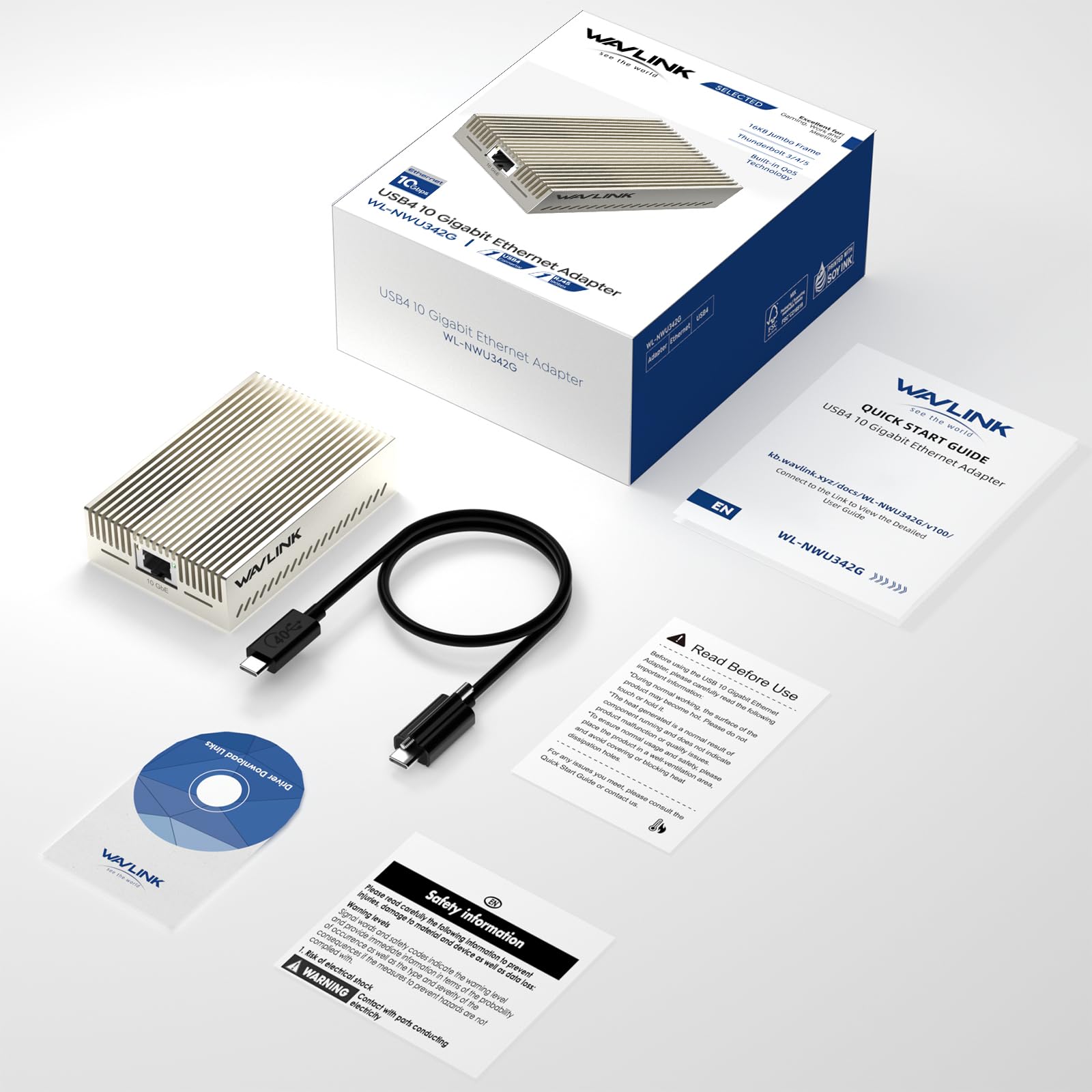 WAVLINK Adaptador Ethernet USB 4 a 10 Gbps, adaptador de red USB-C a Ethernet de 10 G con chip AQC113, compatible con Thunderbolt 3/4/5 y USB4, para Mac, Windows y Linux (se requiere controlador en | Adaptador de red USB-C a 10G Ethernet con chip AQC113,