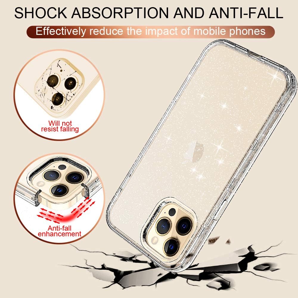 ACKETBOX for iPhone 12 Pro Max Case with Screen Protectors,Glitter Clear Sparkly Bling PC Back Case+Front Cover and TPU Full Body Protective Cover Compatible with iPhone 12 6.7 inch 2020 (Bling)