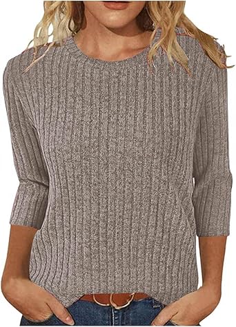 Womens Fall 3/4 Sleeve Shirts Casual Dressy Plus Size Blouses Tops Cute Loose Tunic Business Travel Knitted Clothes