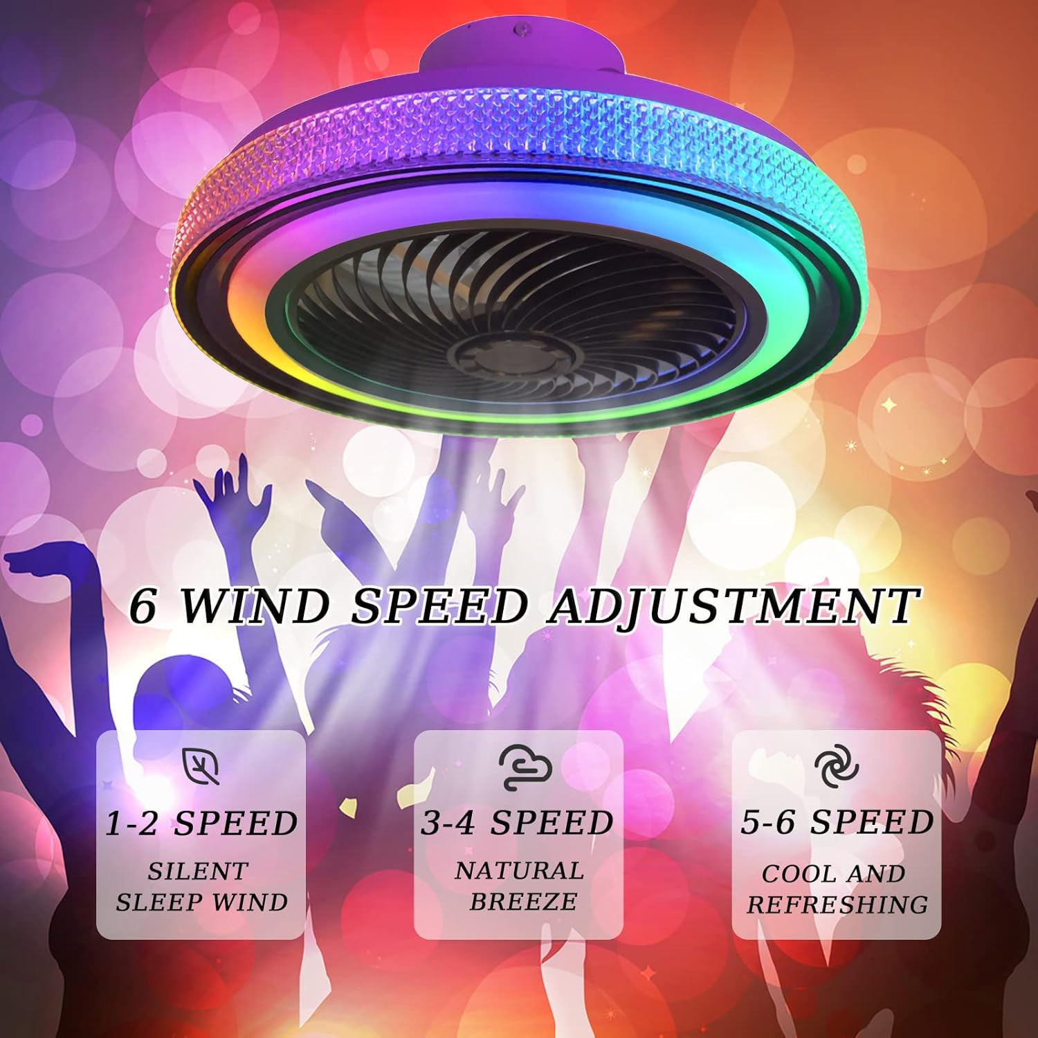 YUEGOO Ceiling Fans with Lamps,Modern Round Silent Ceiling Fans with Lights Reversible 6 Speed Timer Kids Ceiling Fan Light Winter/Summer Mode for Living Room Bedroom/White/a