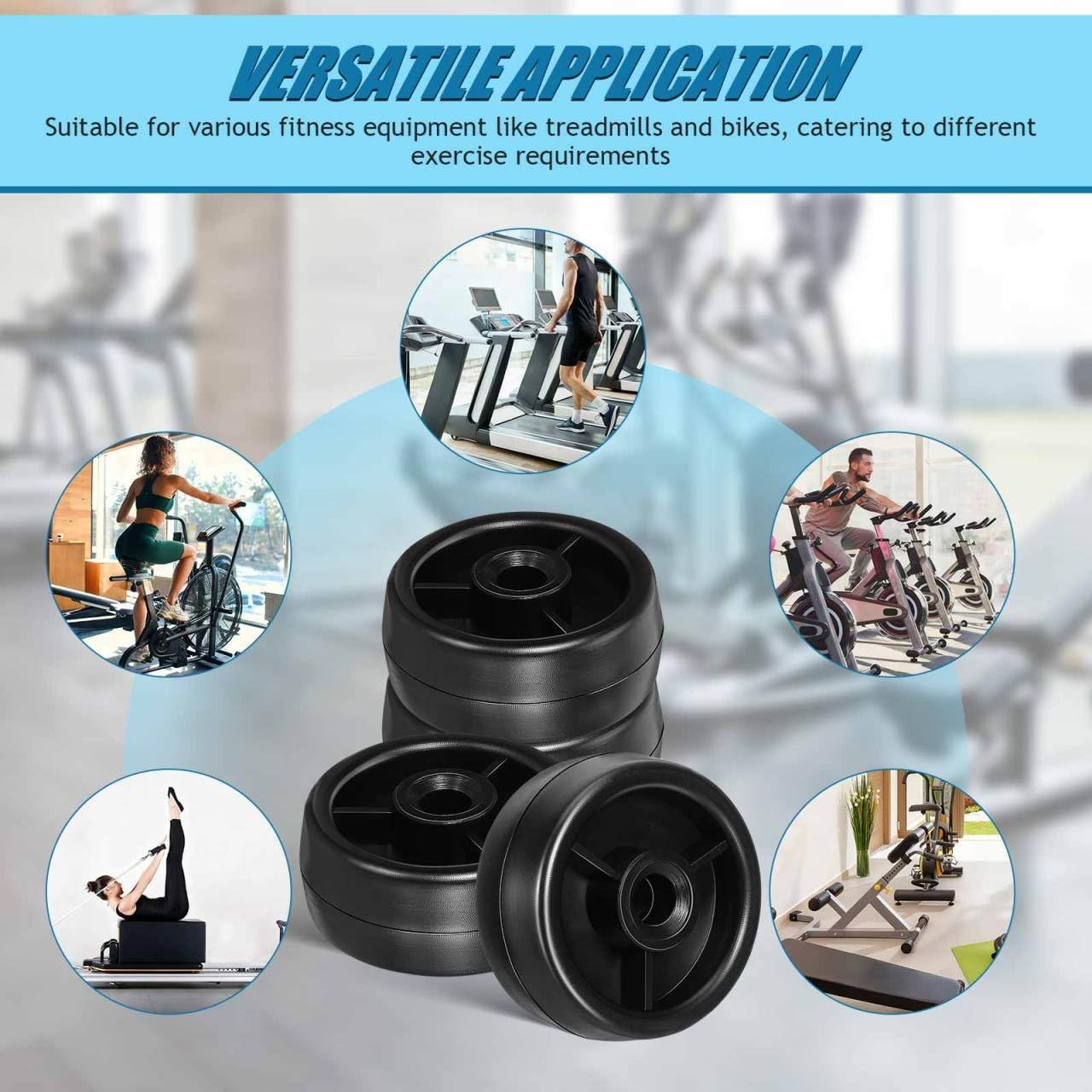Fitness Equipment Roller Wheels 4-Pack Universal Caster Replacement for Treadmills Exercise Bikes Easy Gym Accessories 1.77X1.77X0.78In