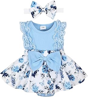 KAFIREN Baby Girl Clothes Newborn Romper Dress Infant Lace Ruffle Sleeveless Summer Outfits with Headband