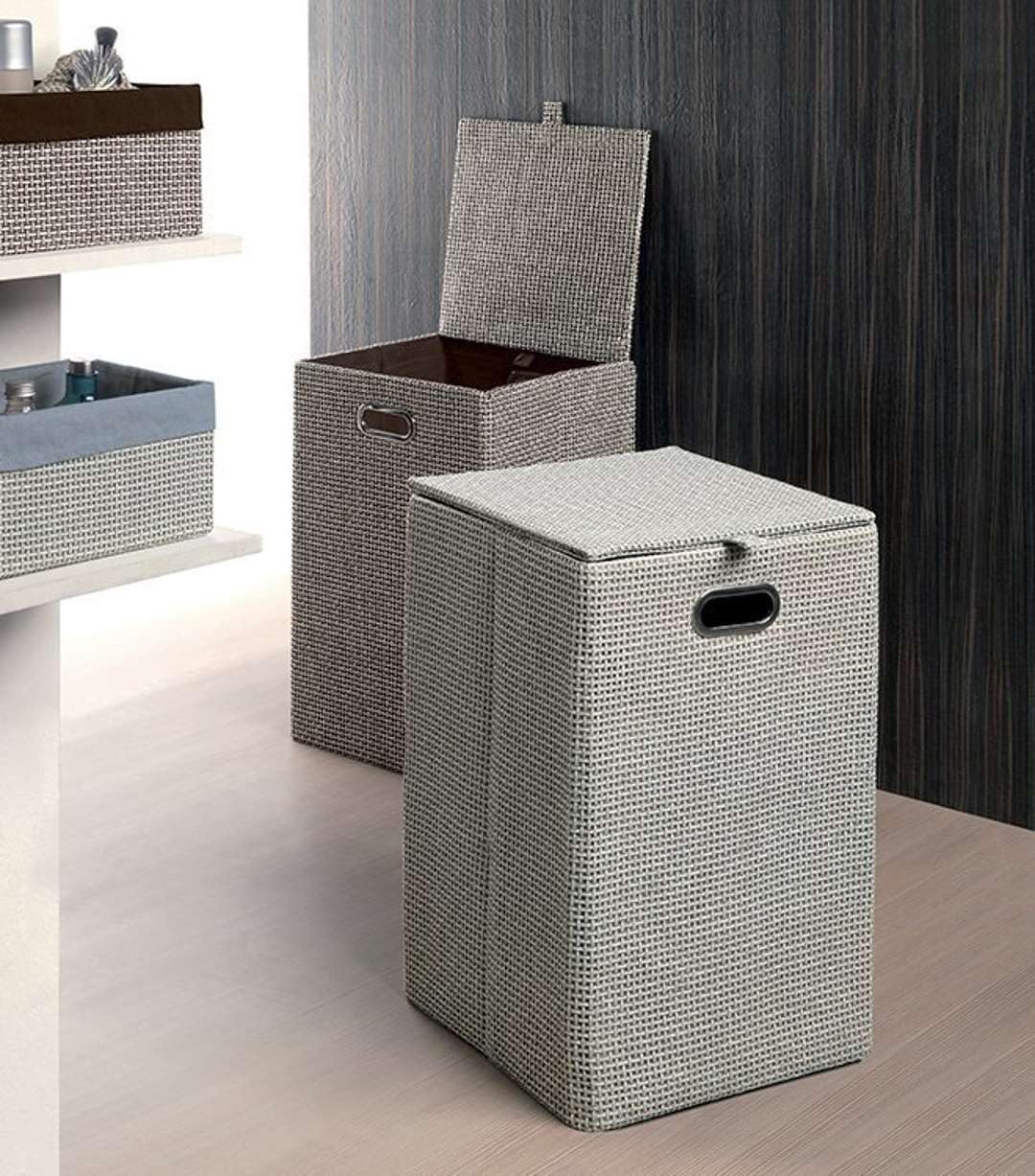 Gedy Beige, Lavanda, Cesto portabiancheria, Contenitore Rafia/Nylon, Misure 16,58X35X35 cm, Organizzatore Bagno con Design R&S, 2 Anni di Garanzia, Unica